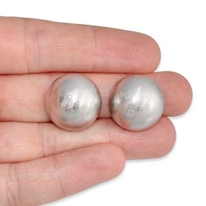 Vintage Coro Domed Clip On Earrings Brushed Silver Tone Round Ball Button Style